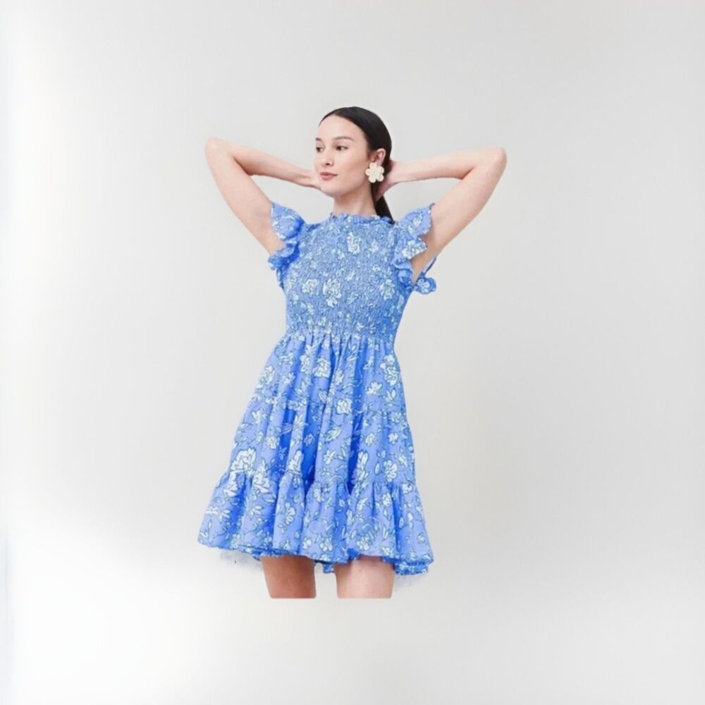 J. Marie  The Alexandra Ruched Dress  Color Blue print SZ M NWOT